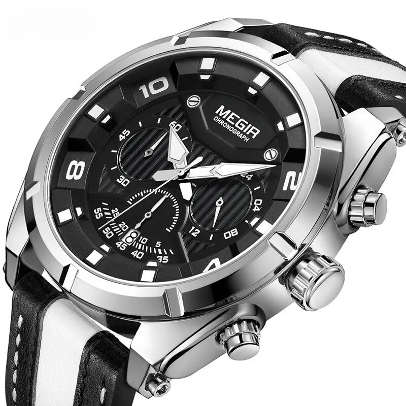Luxury Military Sports Chronograph Watch in Leather
