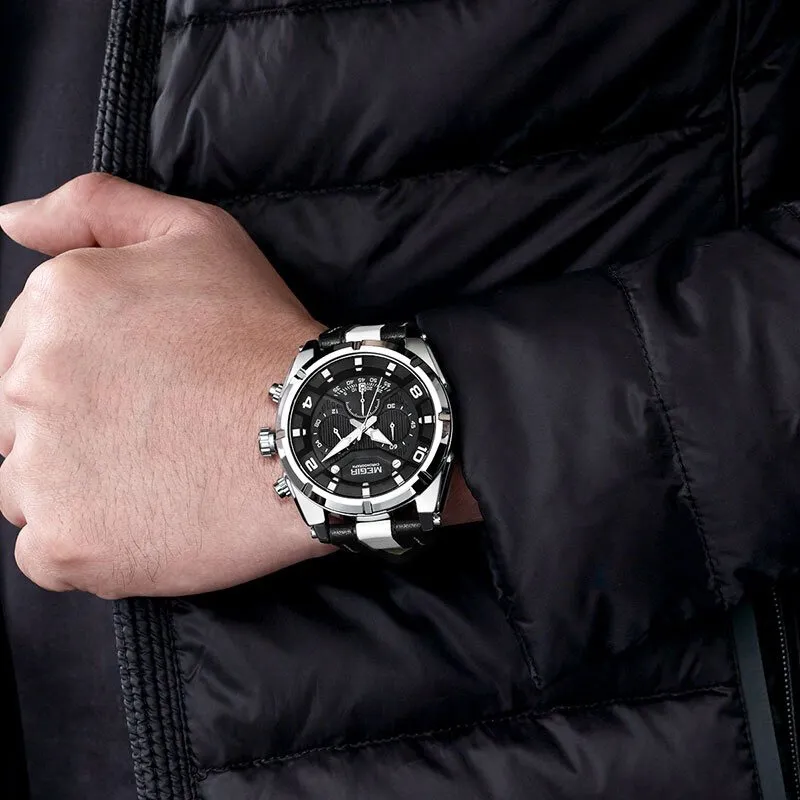 Luxury Military Sports Chronograph Watch in Leather
