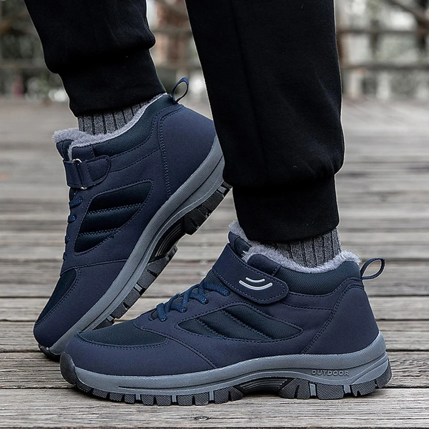 Men's Sneakers Couple Models Men's Middle and Elderly High Top Plus Velvet Thickening Non Slip Wear Comfortable Cotton