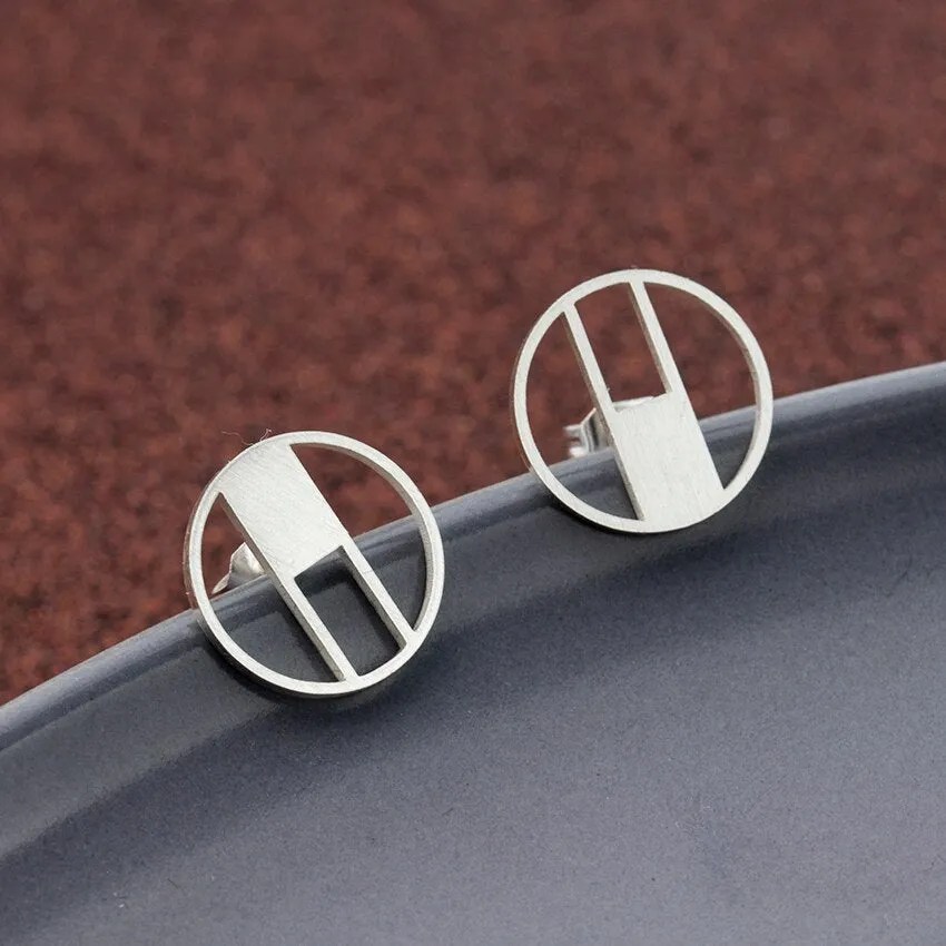 Minimalist Geometric CZ Square Circle Stud
