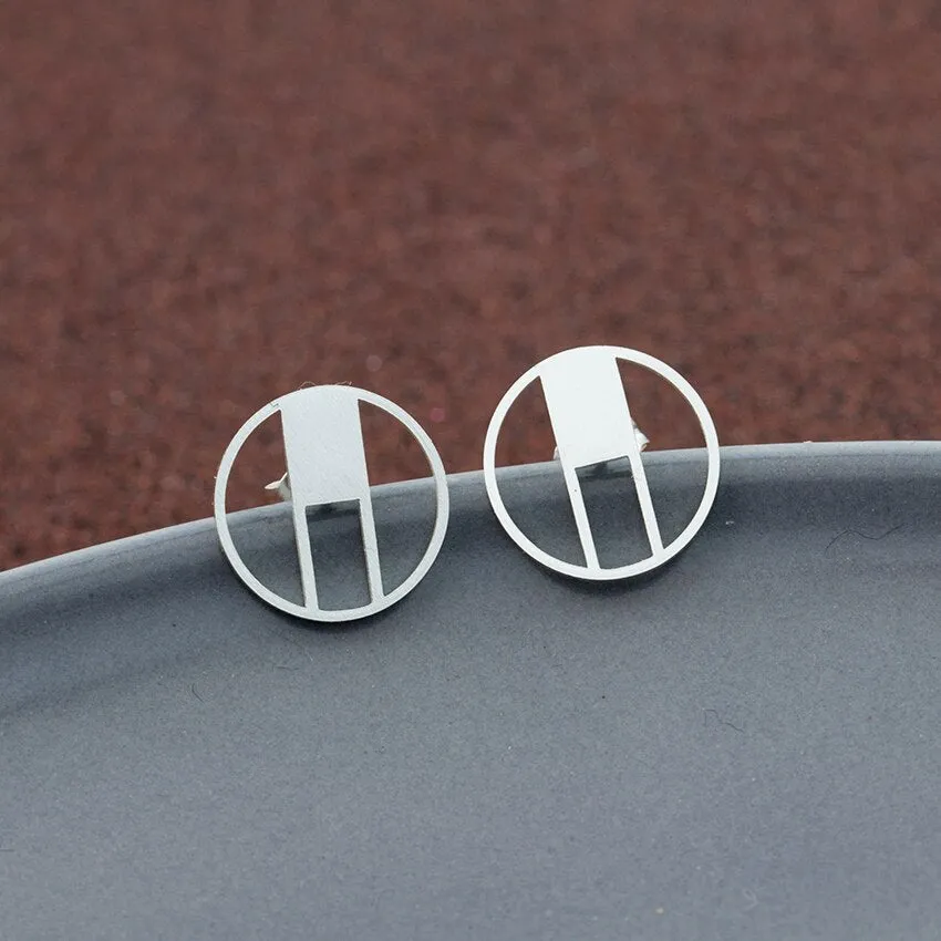 Minimalist Geometric CZ Square Circle Stud