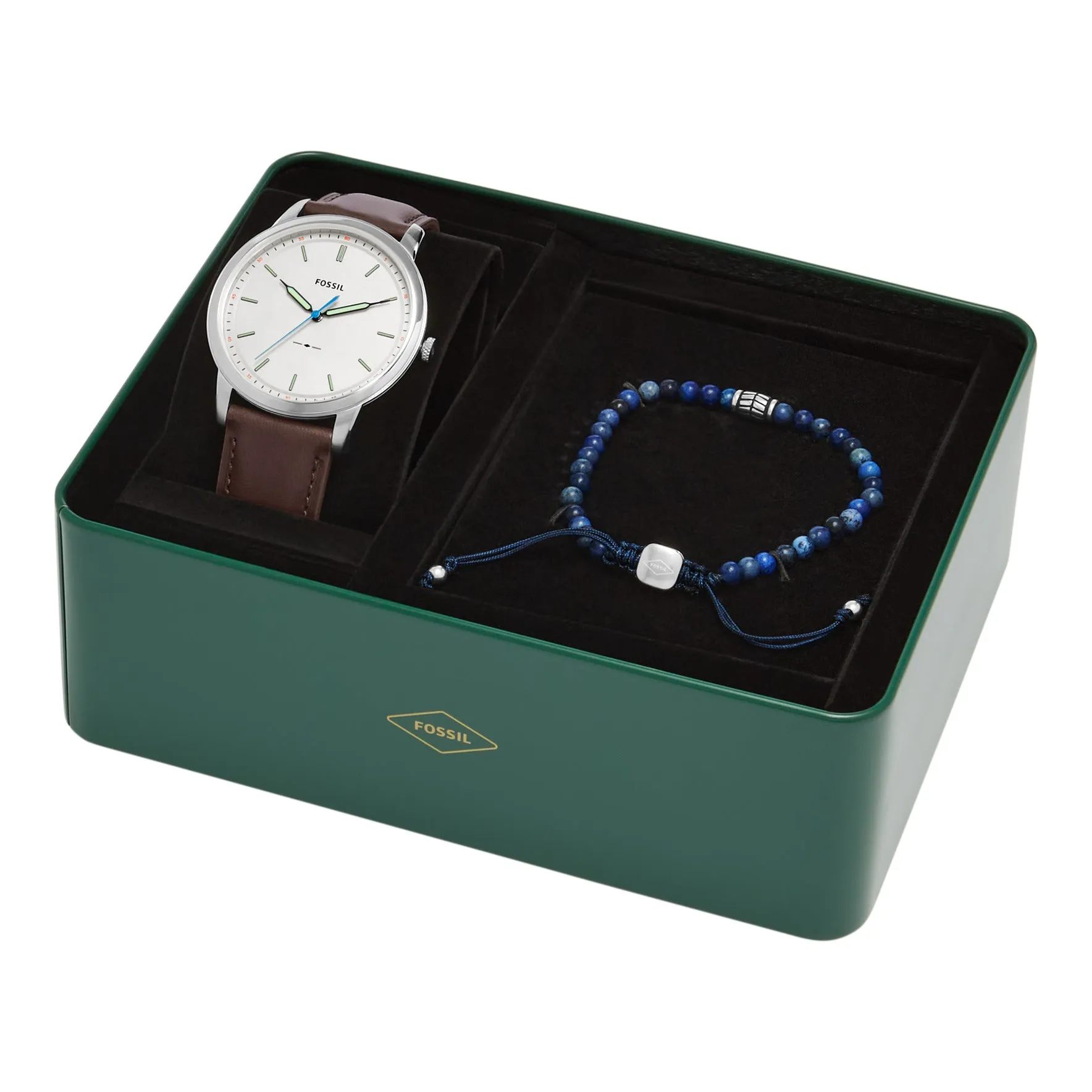 Minimalist Three-Hand Brown Eco Leather Watch and Bracelet Set