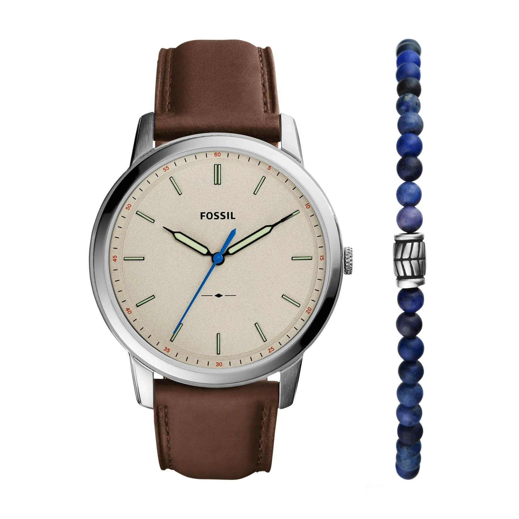 Minimalist Three-Hand Brown Eco Leather Watch and Bracelet Set