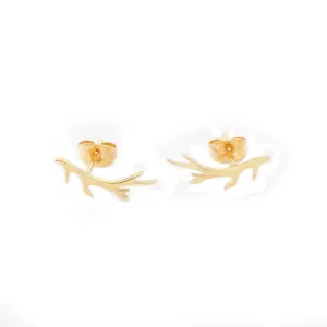 Minimalist Tree Branch Stud Earrings Gold Color