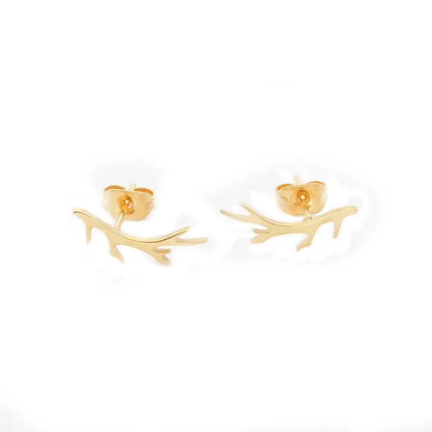 Minimalist Tree Branch Stud Earrings Gold Color