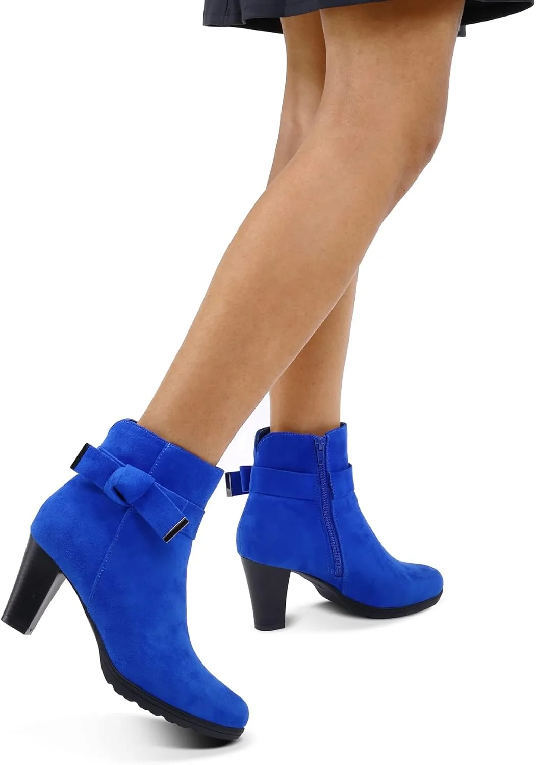 mysoft Women's Booties with Heel, Chunky Stacked Heel Zipper Ankle Boots for Ladies