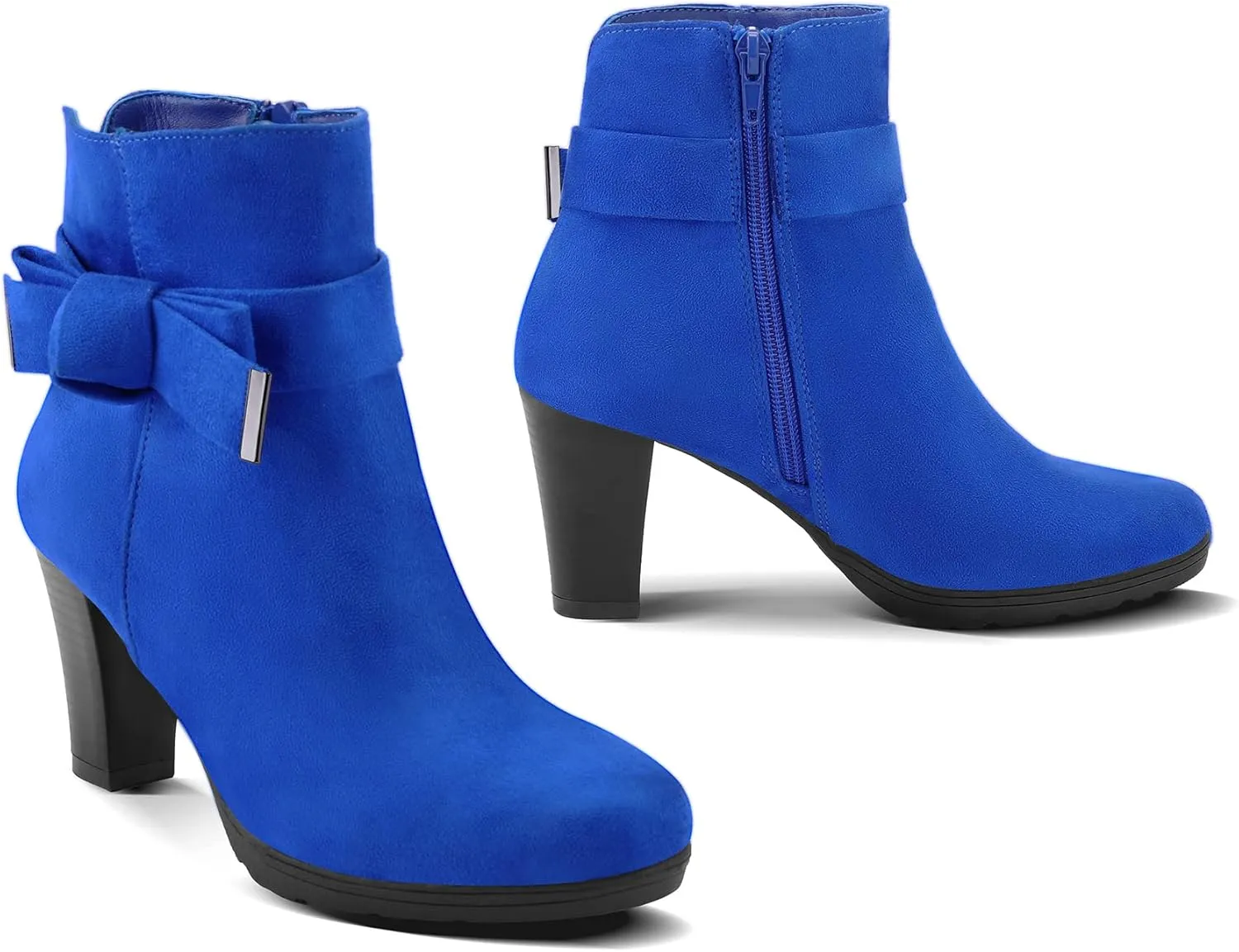 mysoft Women's Booties with Heel, Chunky Stacked Heel Zipper Ankle Boots for Ladies