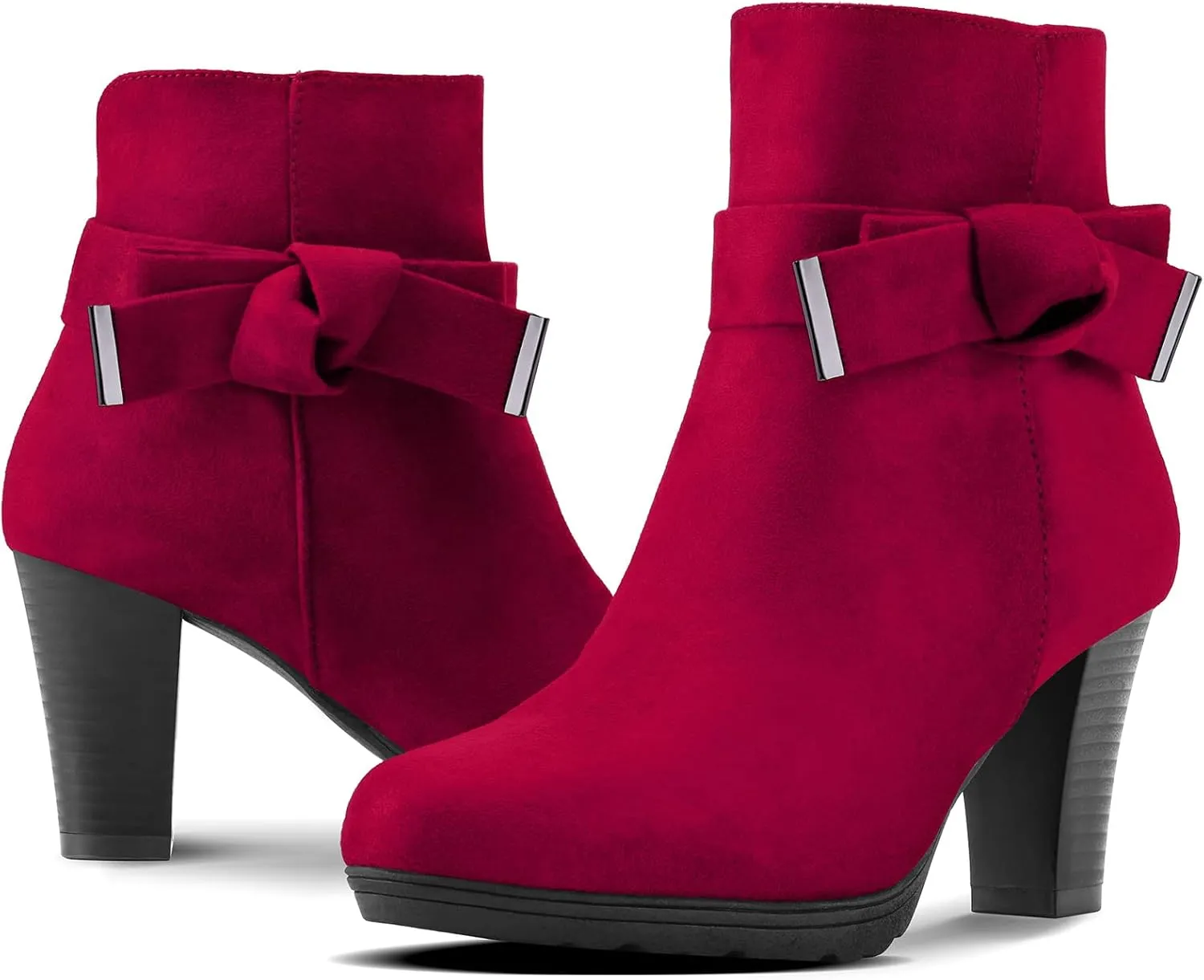 mysoft Women's Booties with Heel, Chunky Stacked Heel Zipper Ankle Boots for Ladies