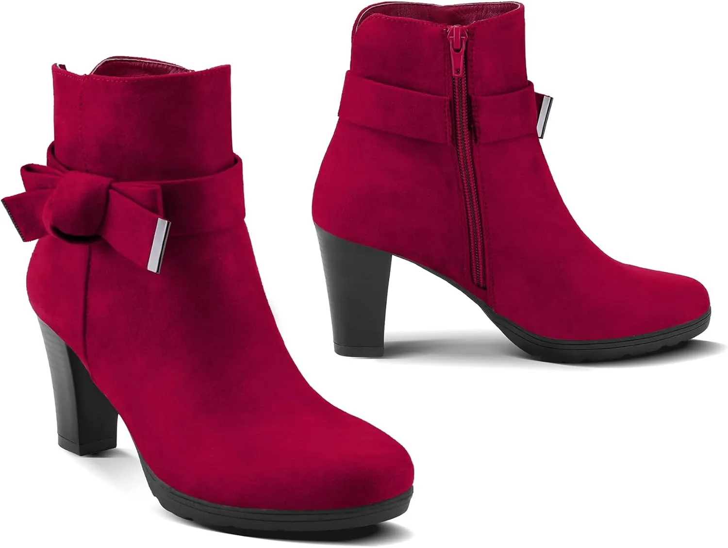mysoft Women's Booties with Heel, Chunky Stacked Heel Zipper Ankle Boots for Ladies