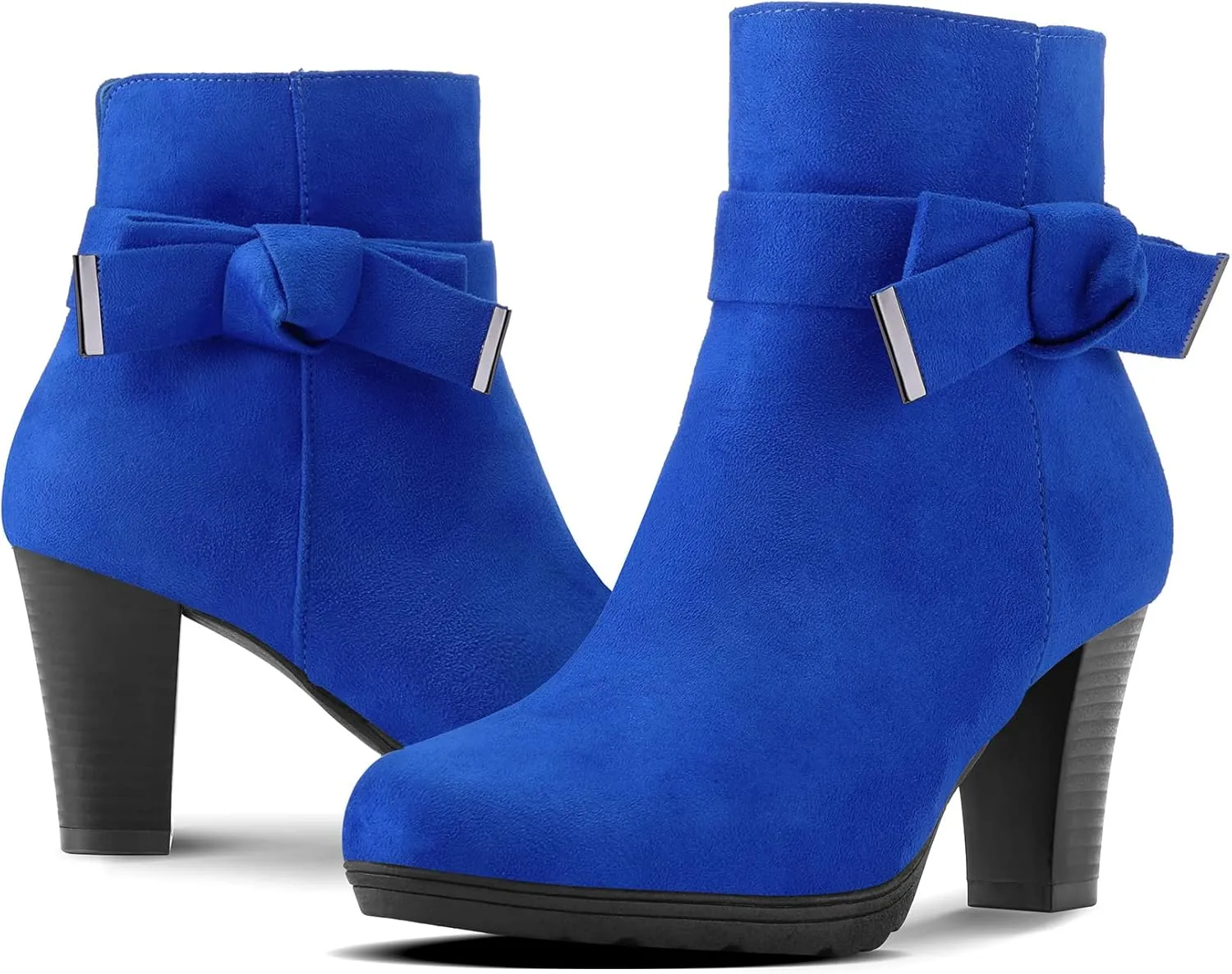 mysoft Women's Booties with Heel, Chunky Stacked Heel Zipper Ankle Boots for Ladies