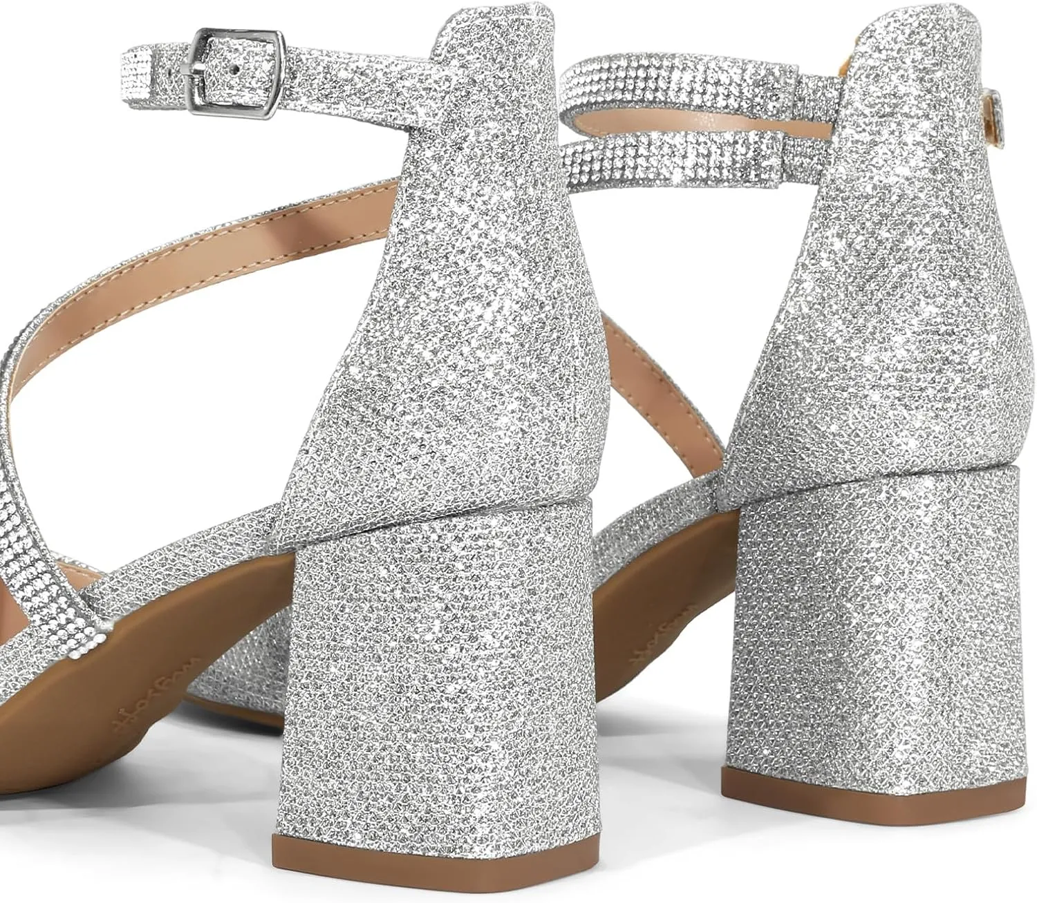 mysoft Women's Pumps Low Chunky Block Heels Pointed Toe Ankle Strap Across Instep Strap Party Wedding Dress Shoes