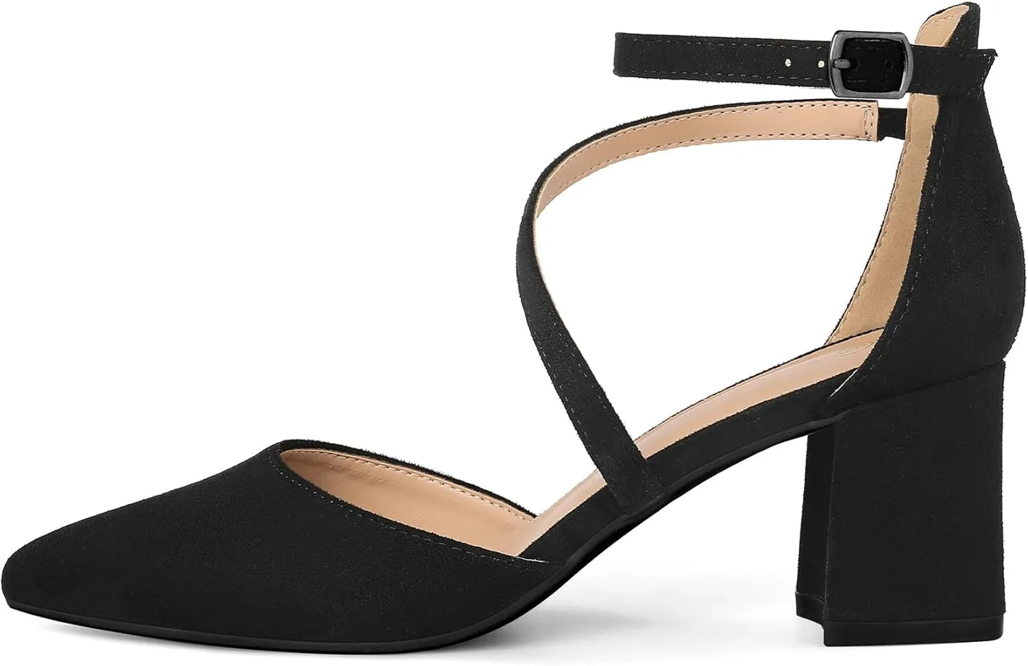 mysoft Women's Pumps Low Chunky Block Heels Pointed Toe Ankle Strap Across Instep Strap Party Wedding Dress Shoes