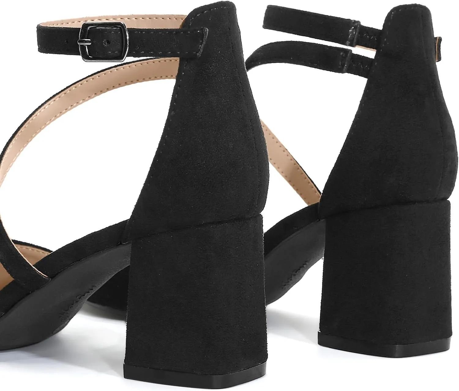mysoft Women's Pumps Low Chunky Block Heels Pointed Toe Ankle Strap Across Instep Strap Party Wedding Dress Shoes