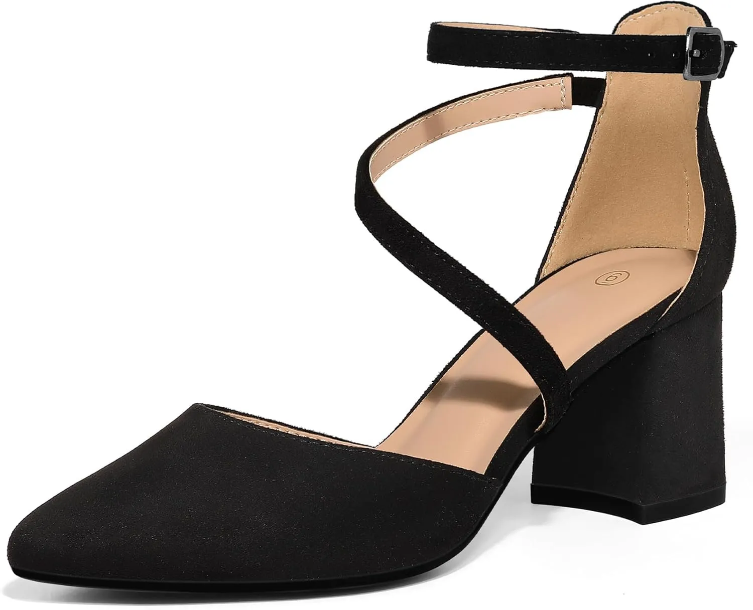 mysoft Women's Pumps Low Chunky Block Heels Pointed Toe Ankle Strap Across Instep Strap Party Wedding Dress Shoes