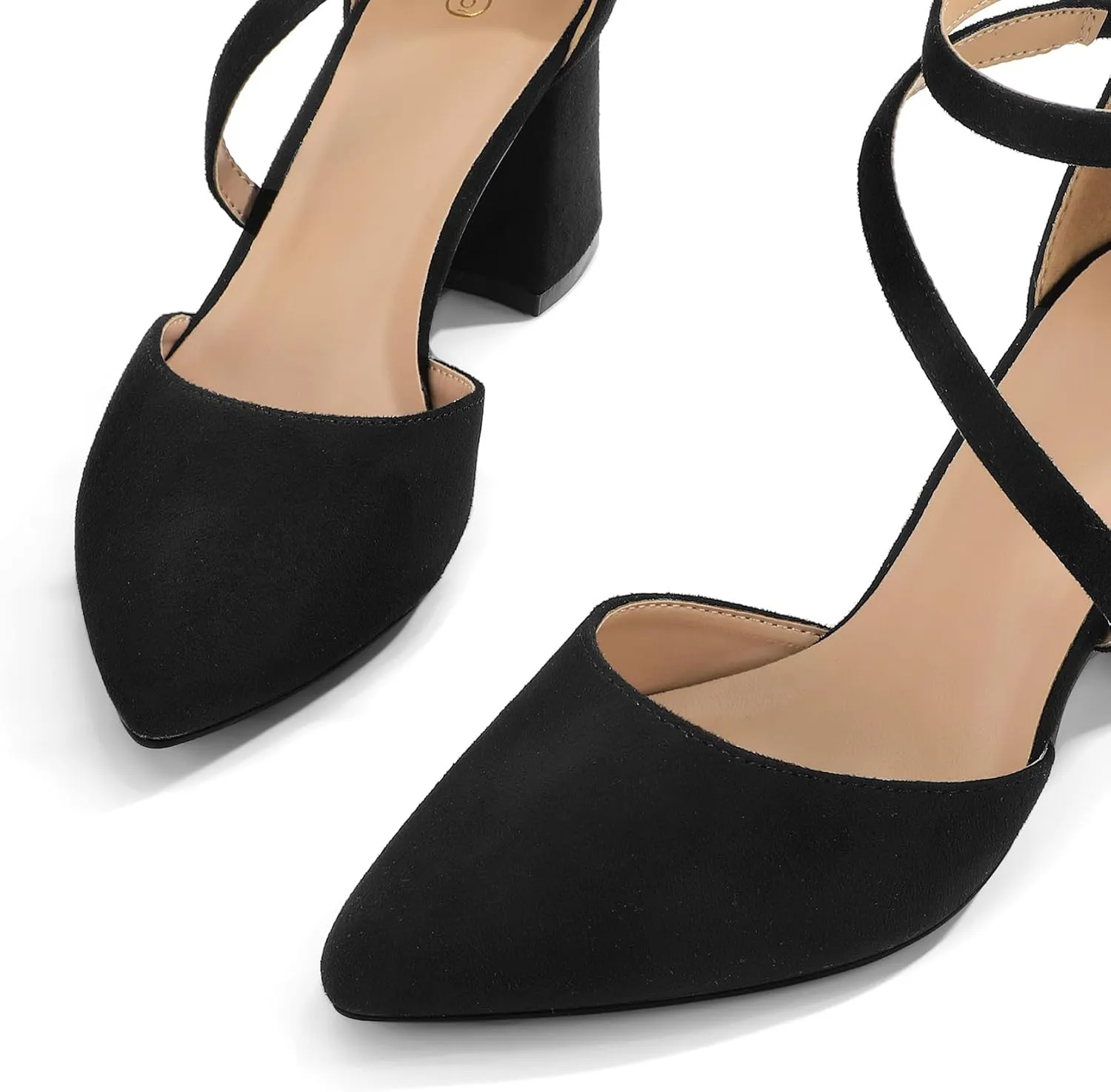 mysoft Women's Pumps Low Chunky Block Heels Pointed Toe Ankle Strap Across Instep Strap Party Wedding Dress Shoes