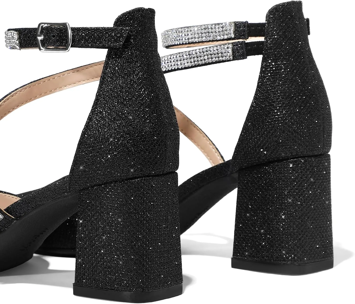 mysoft Women's Pumps Low Chunky Block Heels Pointed Toe Ankle Strap Across Instep Strap Party Wedding Dress Shoes