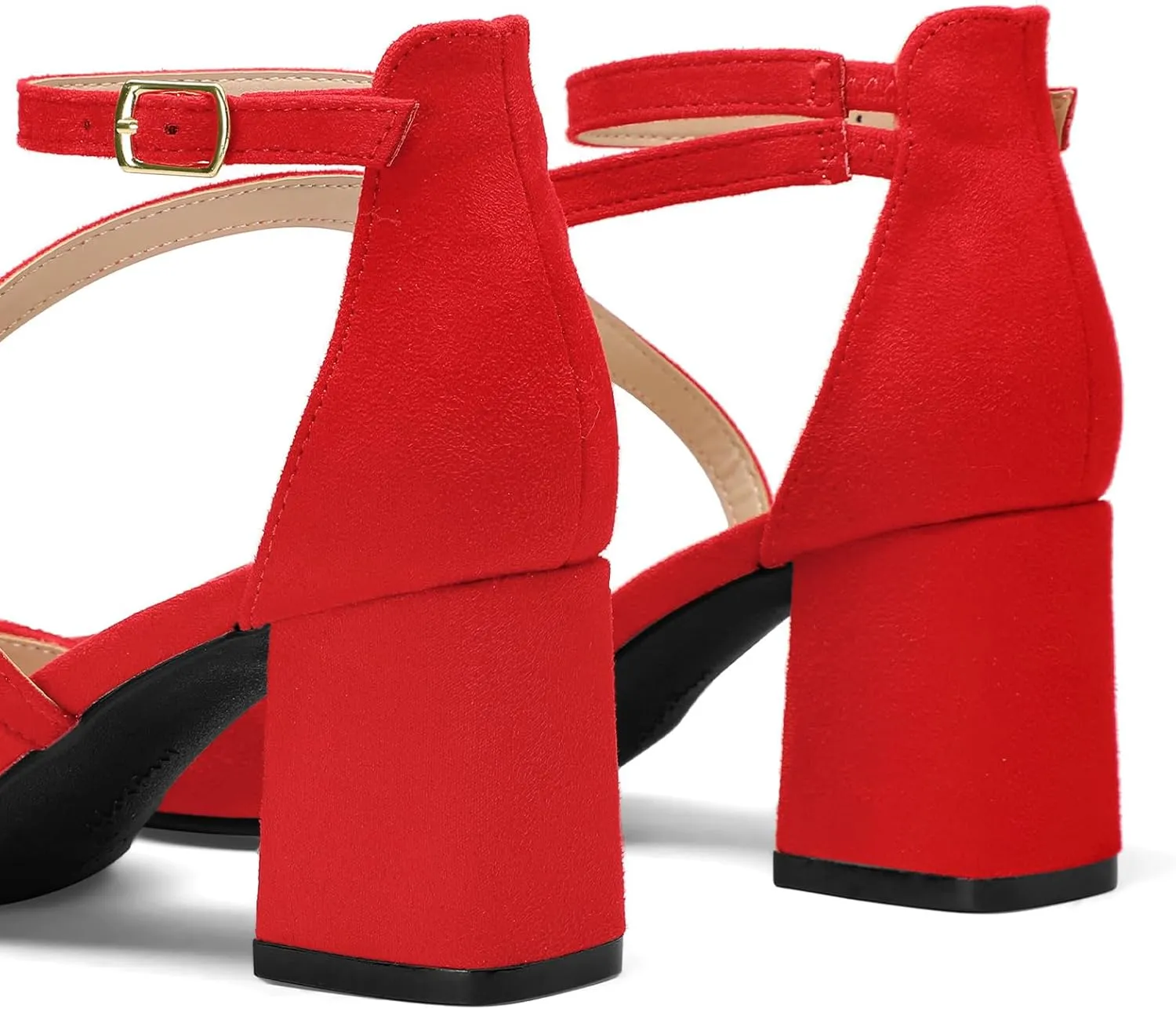 mysoft Women's Pumps Low Chunky Block Heels Pointed Toe Ankle Strap Across Instep Strap Party Wedding Dress Shoes