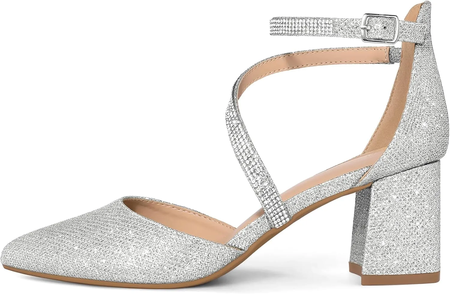 mysoft Women's Pumps Low Chunky Block Heels Pointed Toe Ankle Strap Across Instep Strap Party Wedding Dress Shoes