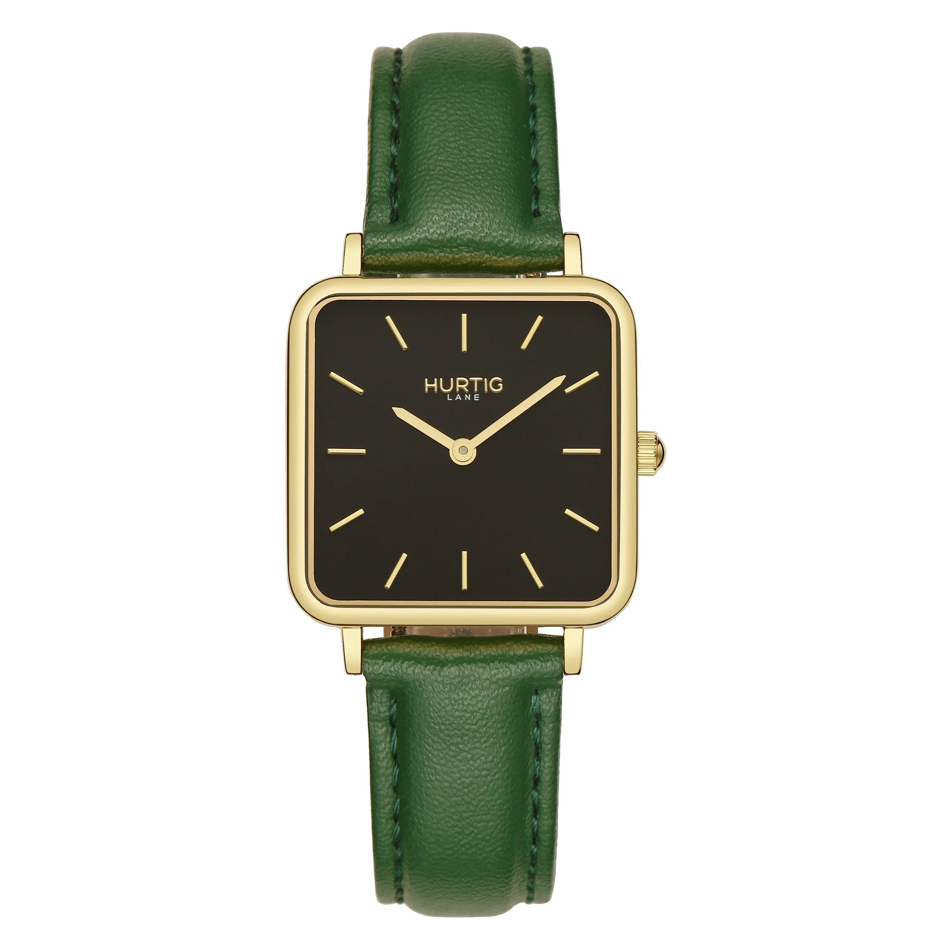 Neliö Square Vegan Leather Watch Gold, Black & Black