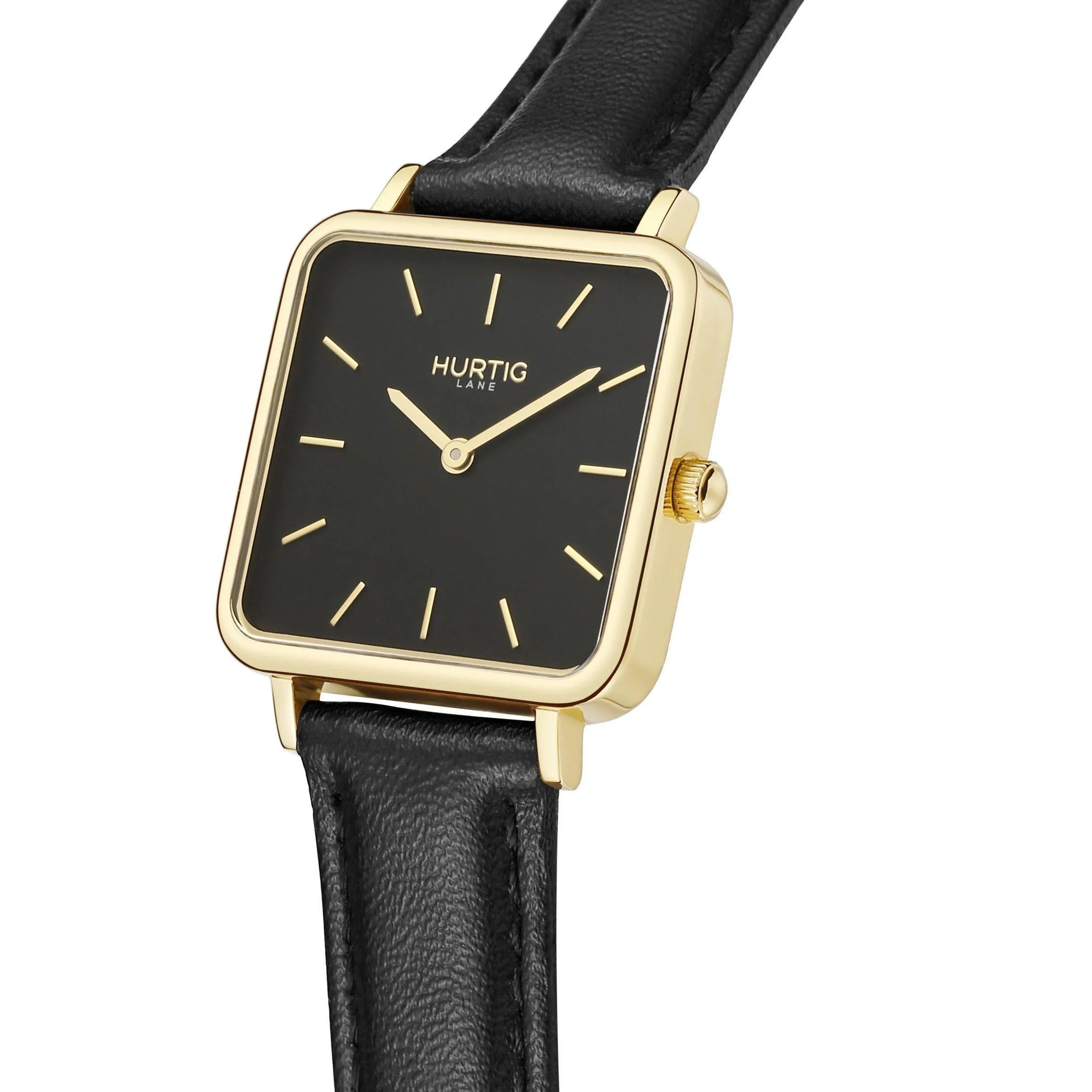 Neliö Square Vegan Leather Watch Gold, Black & Black