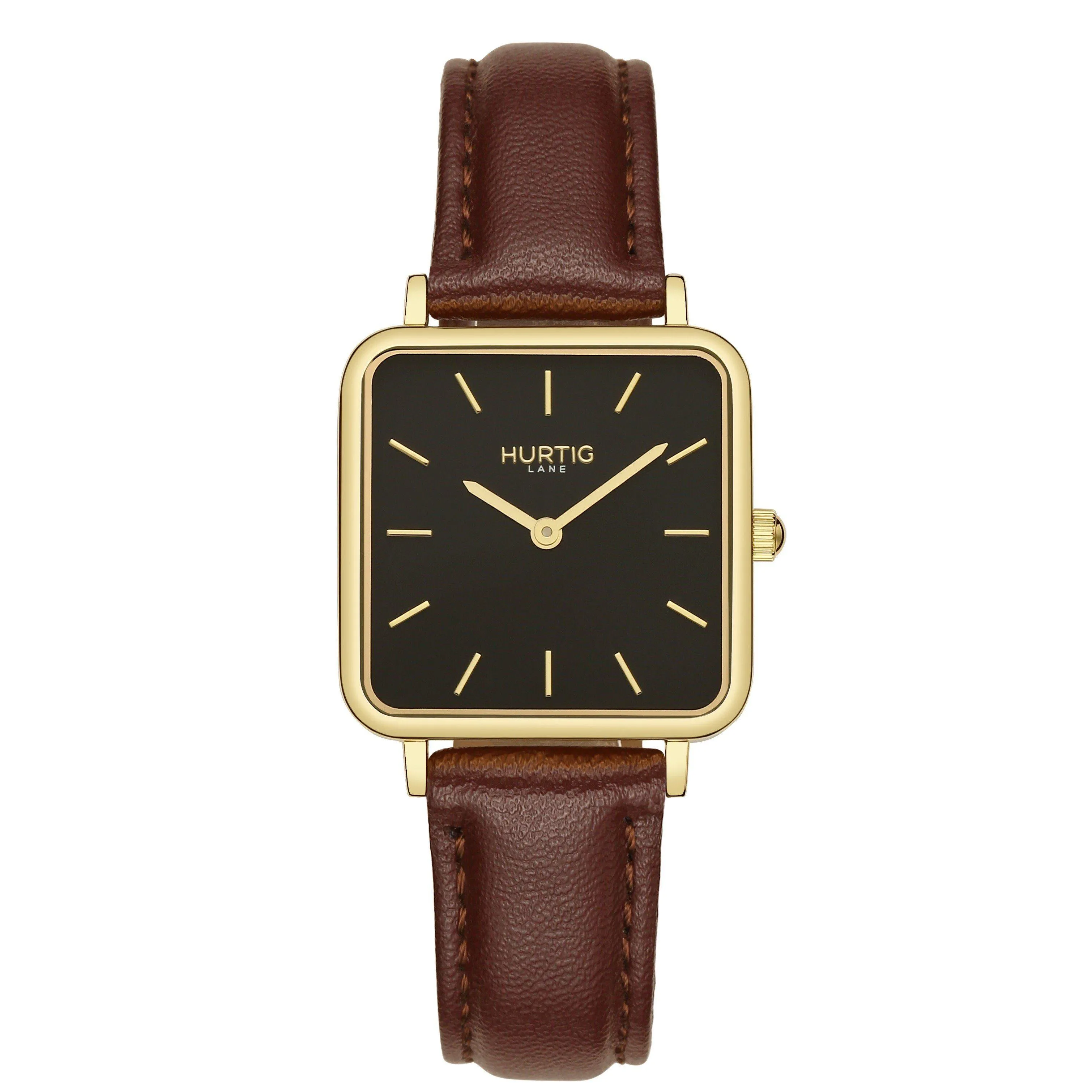 Neliö Square Vegan Leather Watch Gold, Black & Black