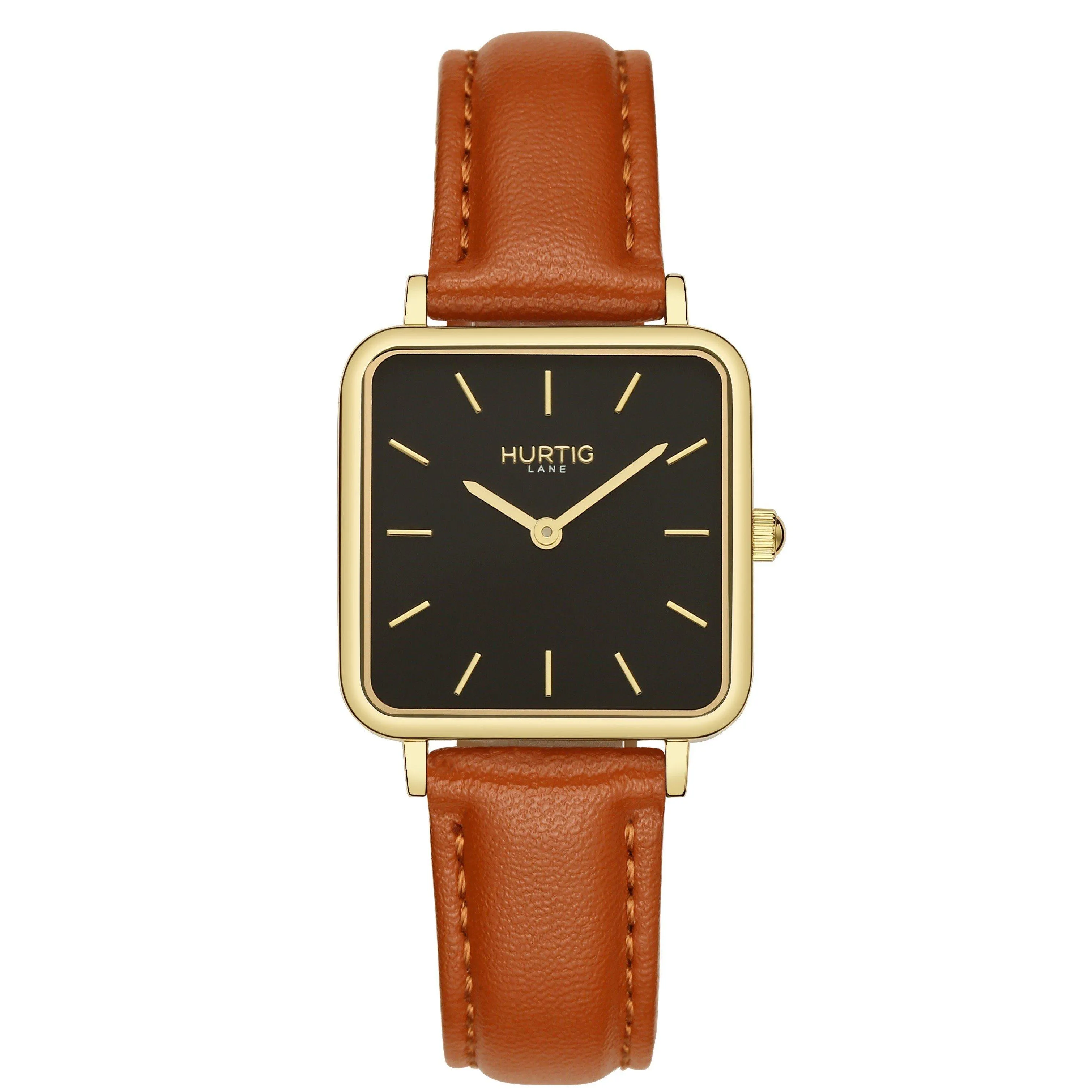 Neliö Square Vegan Leather Watch Gold, Black & Black
