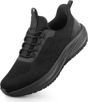 Non Slip Work Shoes for Men Slip Resistant Food Service Shoes Slip on Chef Kitchen Restaurant Sneakers Mesh Work Footwear Lightweight Walking Shoes Casual Fashion Size 6.5 Black