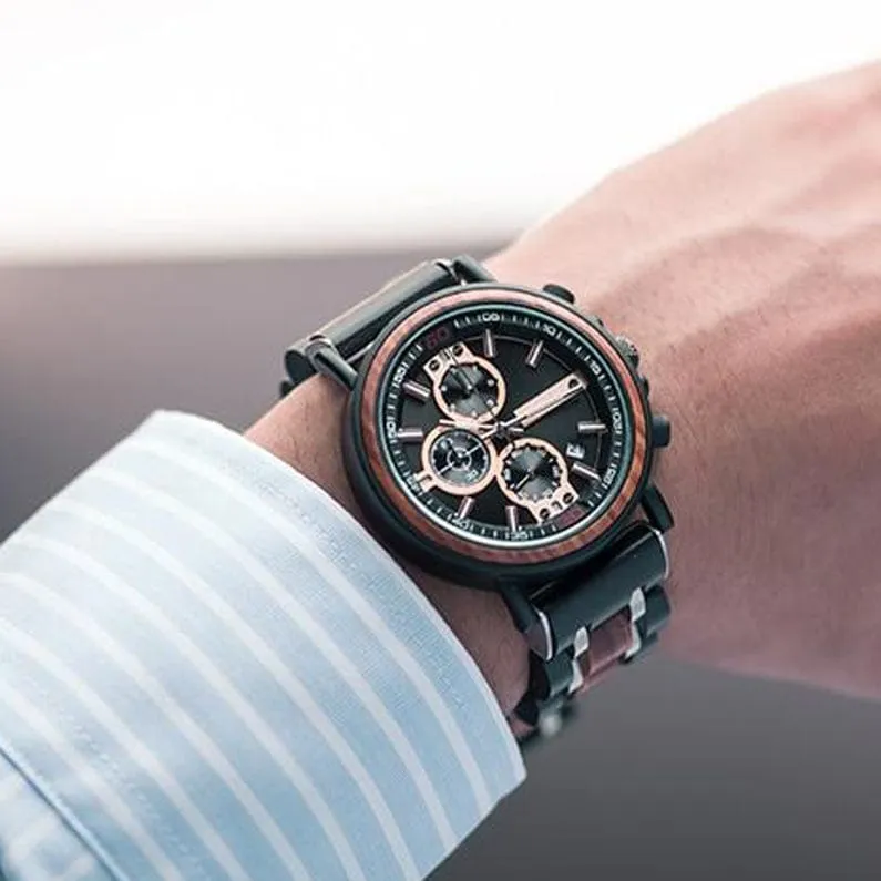 Nordic Sunrise Wooden Chronograph Wristwatch