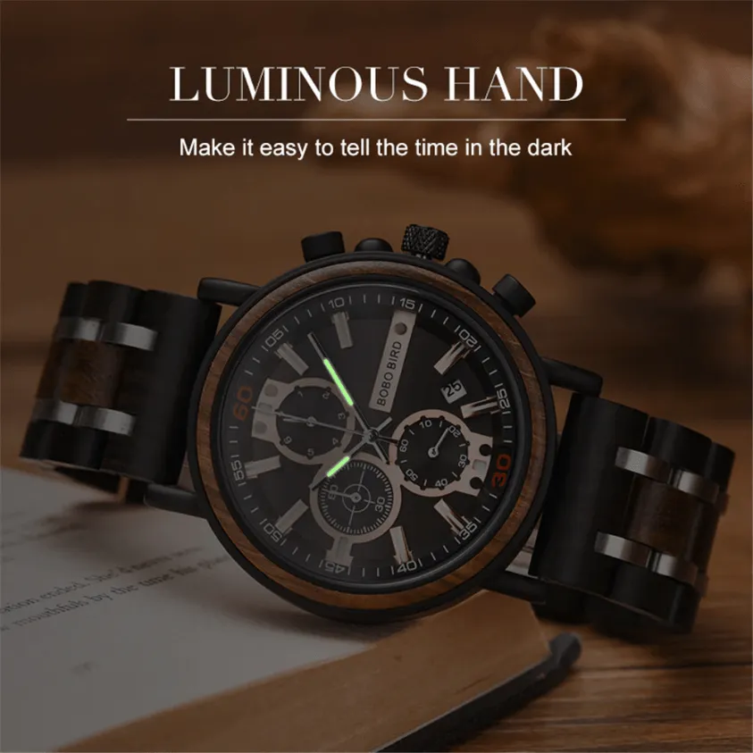 Nordic Sunrise Wooden Chronograph Wristwatch