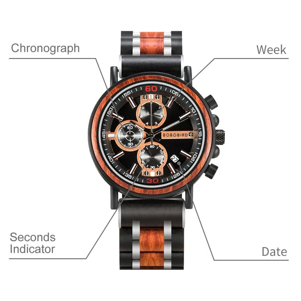 Nordic Sunrise Wooden Chronograph Wristwatch