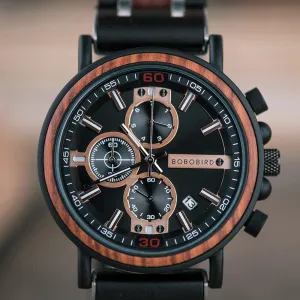 Nordic Sunrise Wooden Chronograph Wristwatch