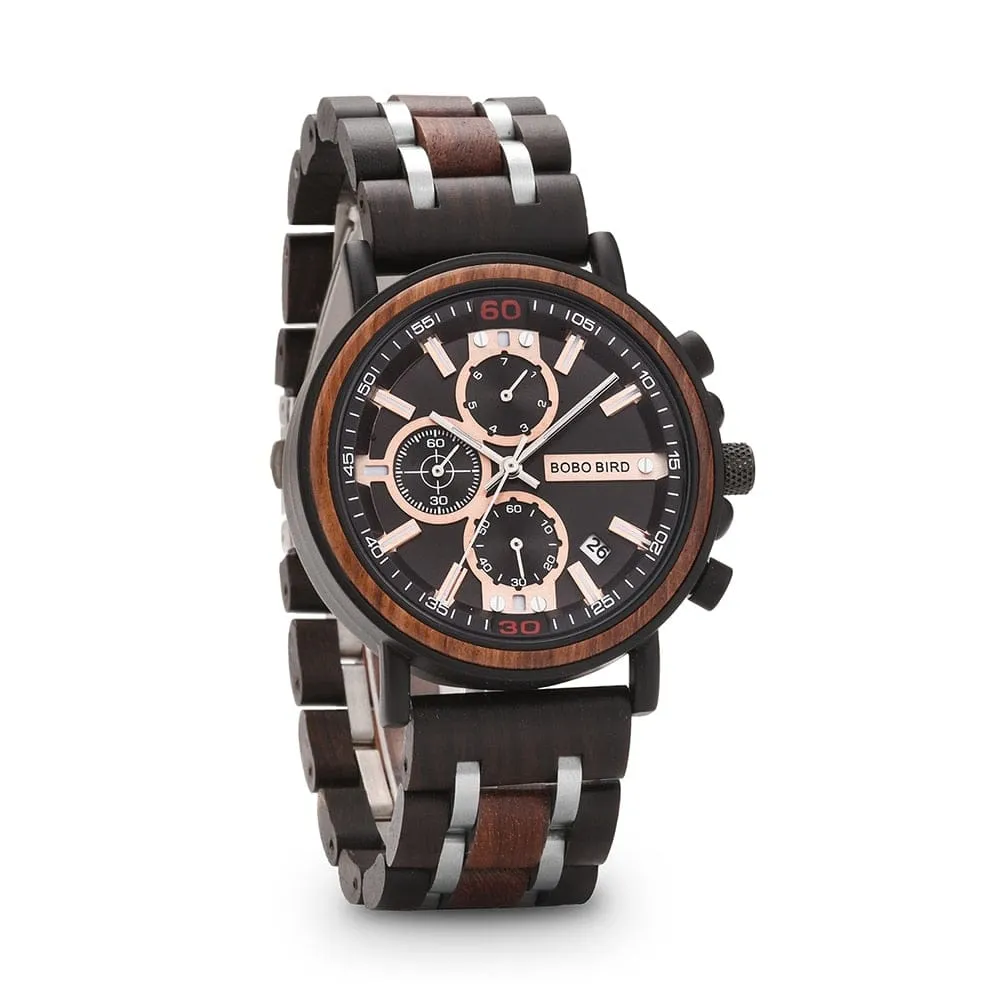 Nordic Sunrise Wooden Chronograph Wristwatch