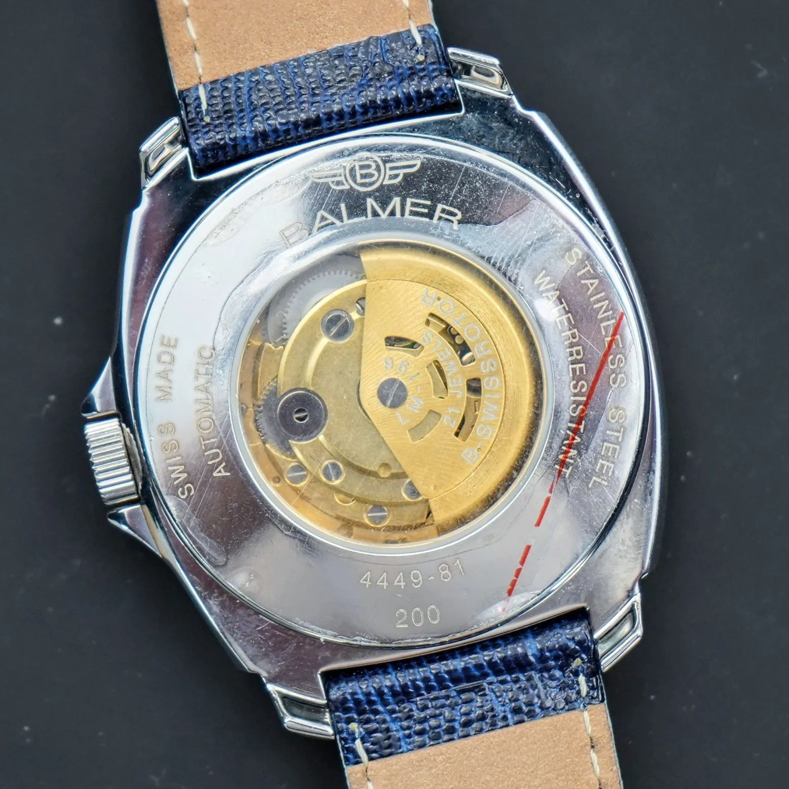 NOS BALMER Automatic 21 Jewels Watch 4449-81 24-Hour Dial Swiss Wristwatch - ALL Original Box & Papers