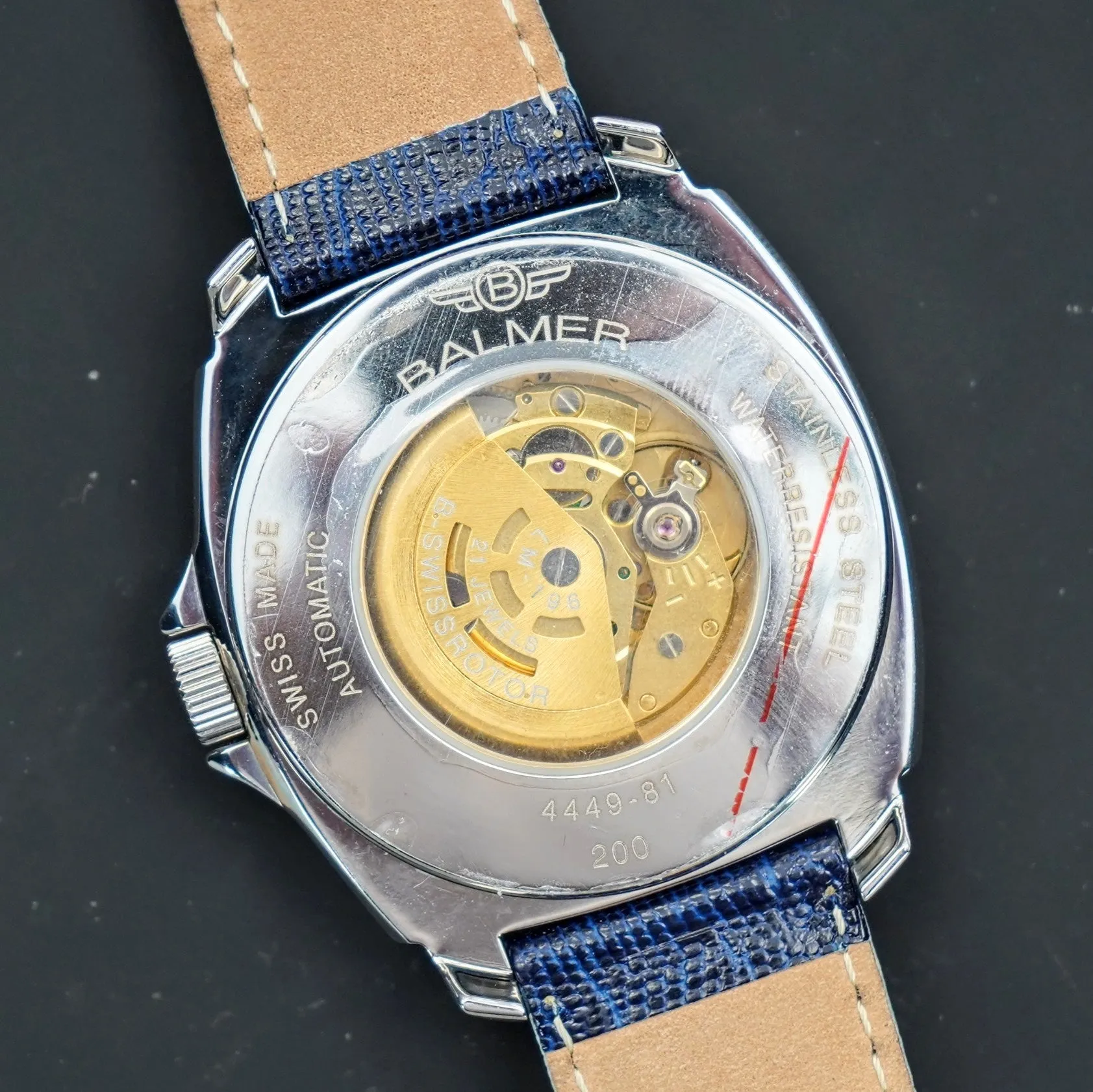 NOS BALMER Automatic 21 Jewels Watch 4449-81 24-Hour Dial Swiss Wristwatch - ALL Original Box & Papers