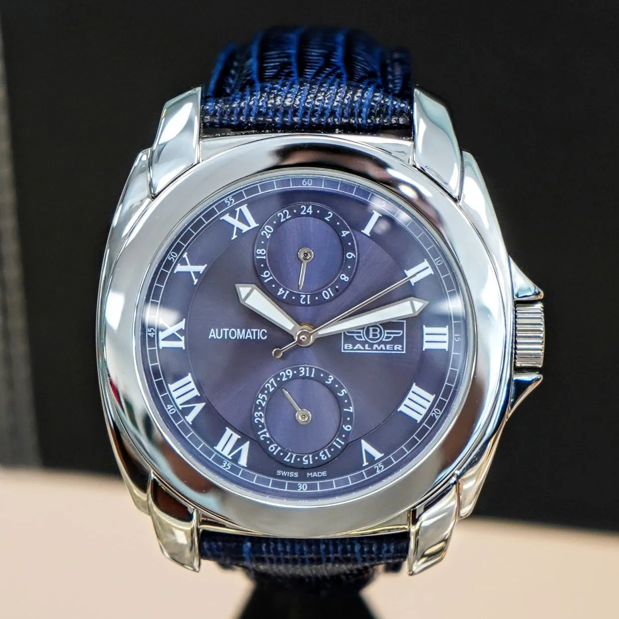 NOS BALMER Automatic 21 Jewels Watch 4449-81 24-Hour Dial Swiss Wristwatch - ALL Original Box & Papers