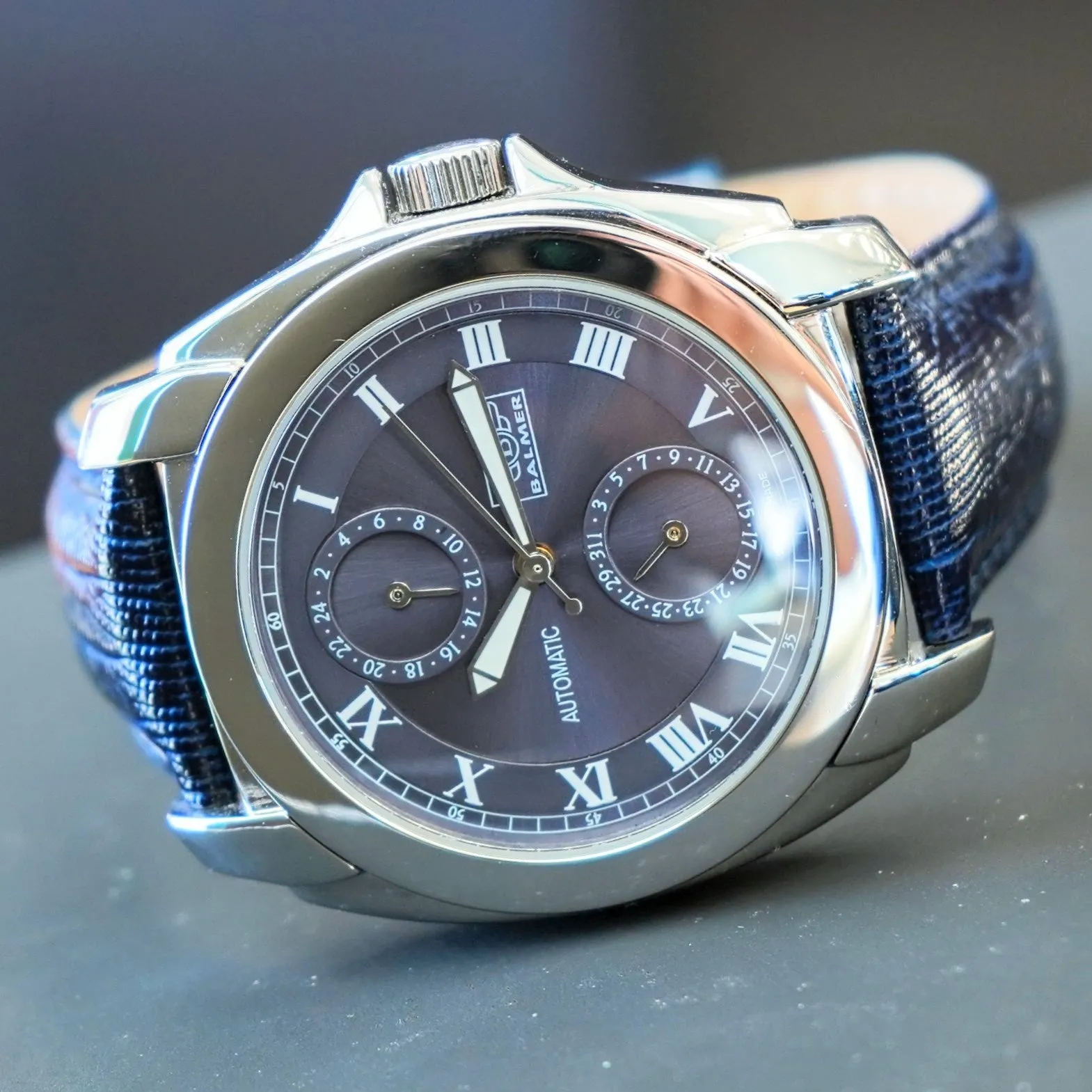 NOS BALMER Automatic 21 Jewels Watch 4449-81 24-Hour Dial Swiss Wristwatch - ALL Original Box & Papers