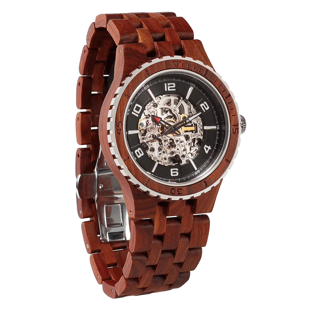 Premium Men's Automatic Rosewood Watches Red