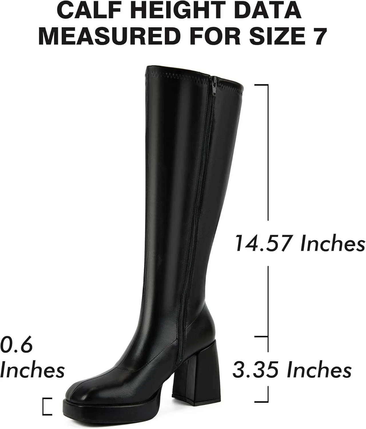 Putu Platform Knee High Boots for Women GoGo Boots with Square Toe Chunky Block Tall Boots