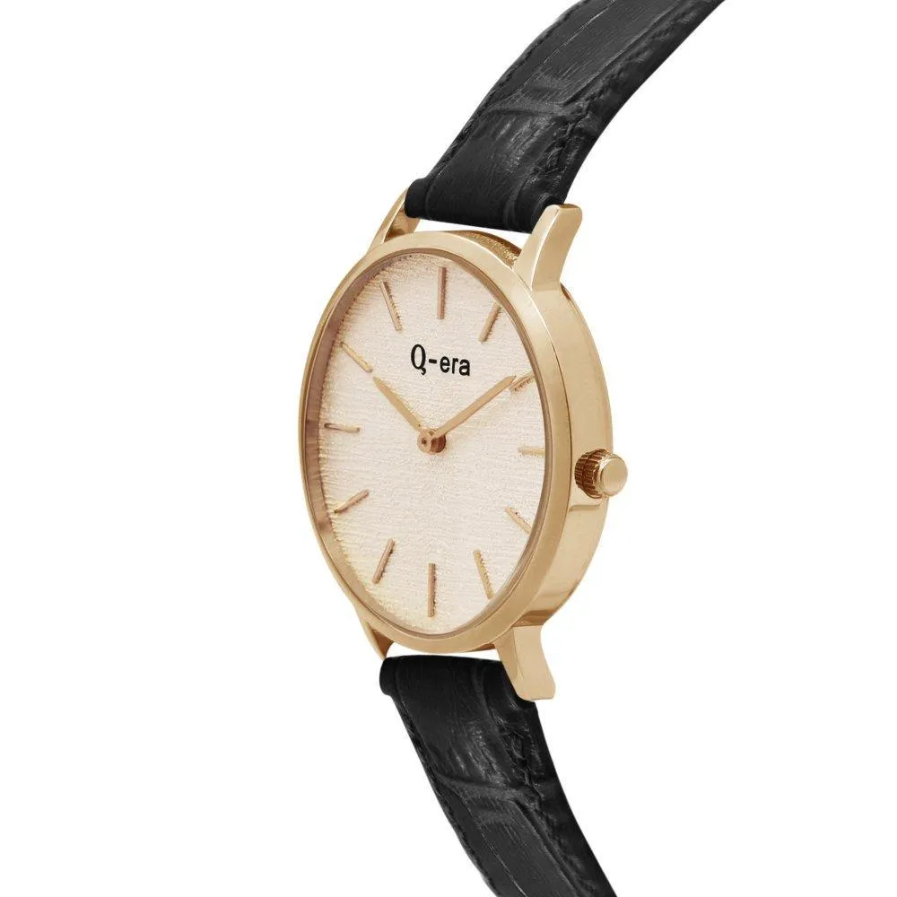 Q-era Black Leather Women's Watch - QV2801-28
