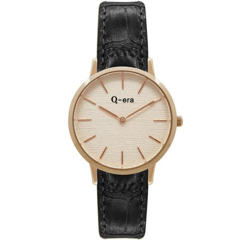 Q-era Black Leather Women's Watch - QV2801-28