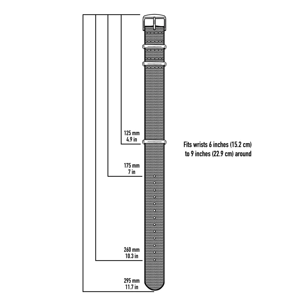 Seat Belt Nylon Military Style Watch Band - Black and Gray, Stainless Hardware