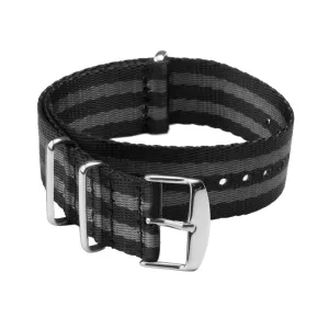 Seat Belt Nylon Military Style Watch Band - Black and Gray, Stainless Hardware