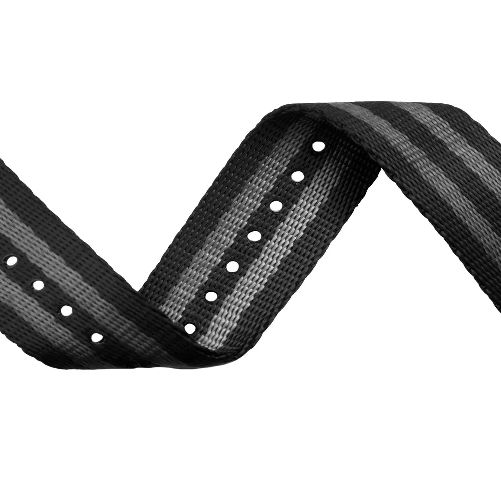 Seat Belt Nylon Military Style Watch Band - Black and Gray, Stainless Hardware