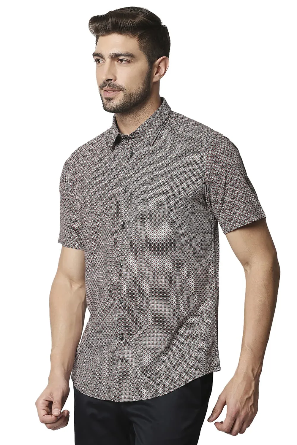 Slim Fit Cotton Viscose Printed Halfsleeves Shirt