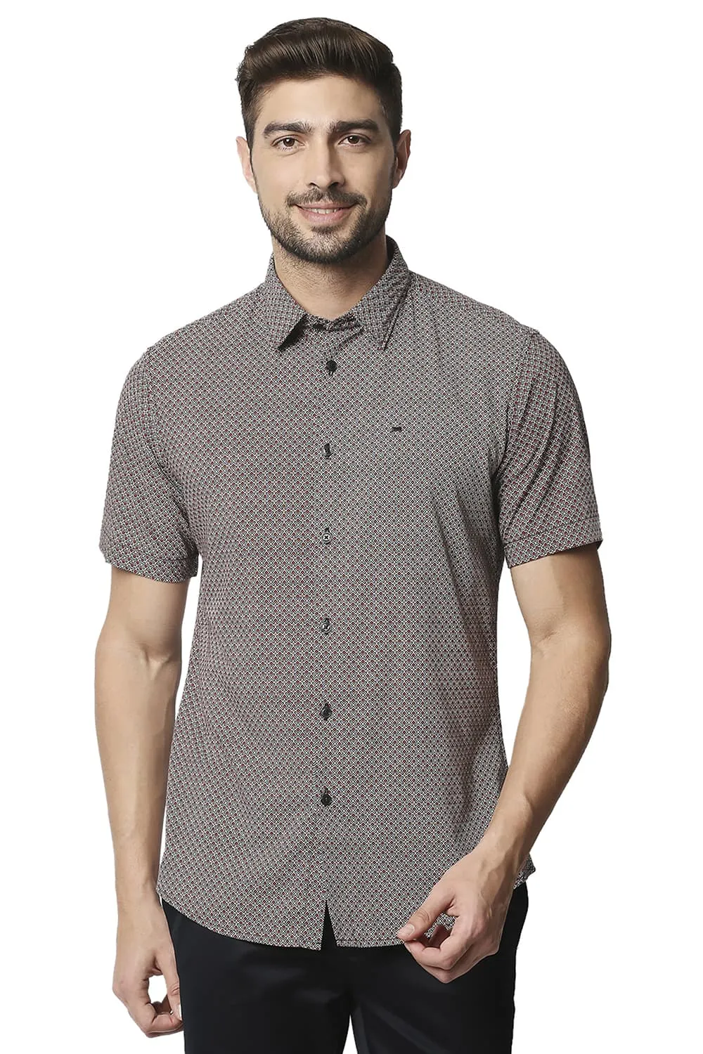 Slim Fit Cotton Viscose Printed Halfsleeves Shirt