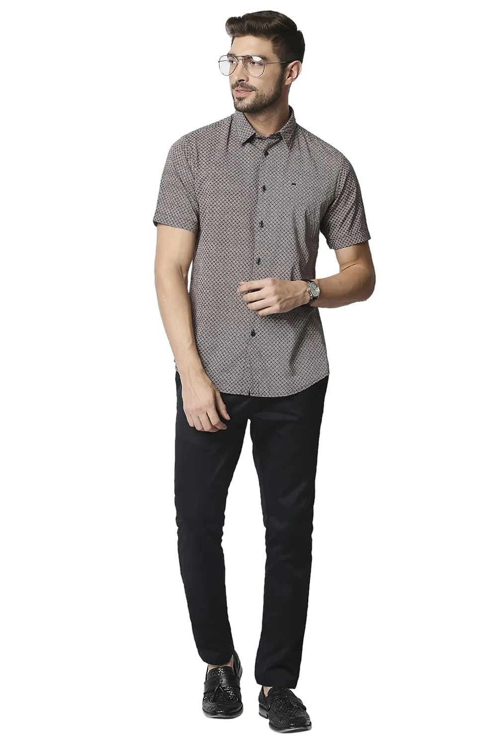 Slim Fit Cotton Viscose Printed Halfsleeves Shirt