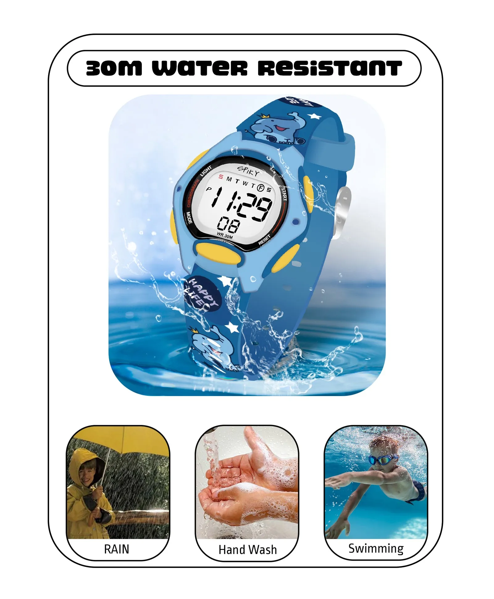Spiky Eva18 Printed Strap Round Sports Digital Watch - Green