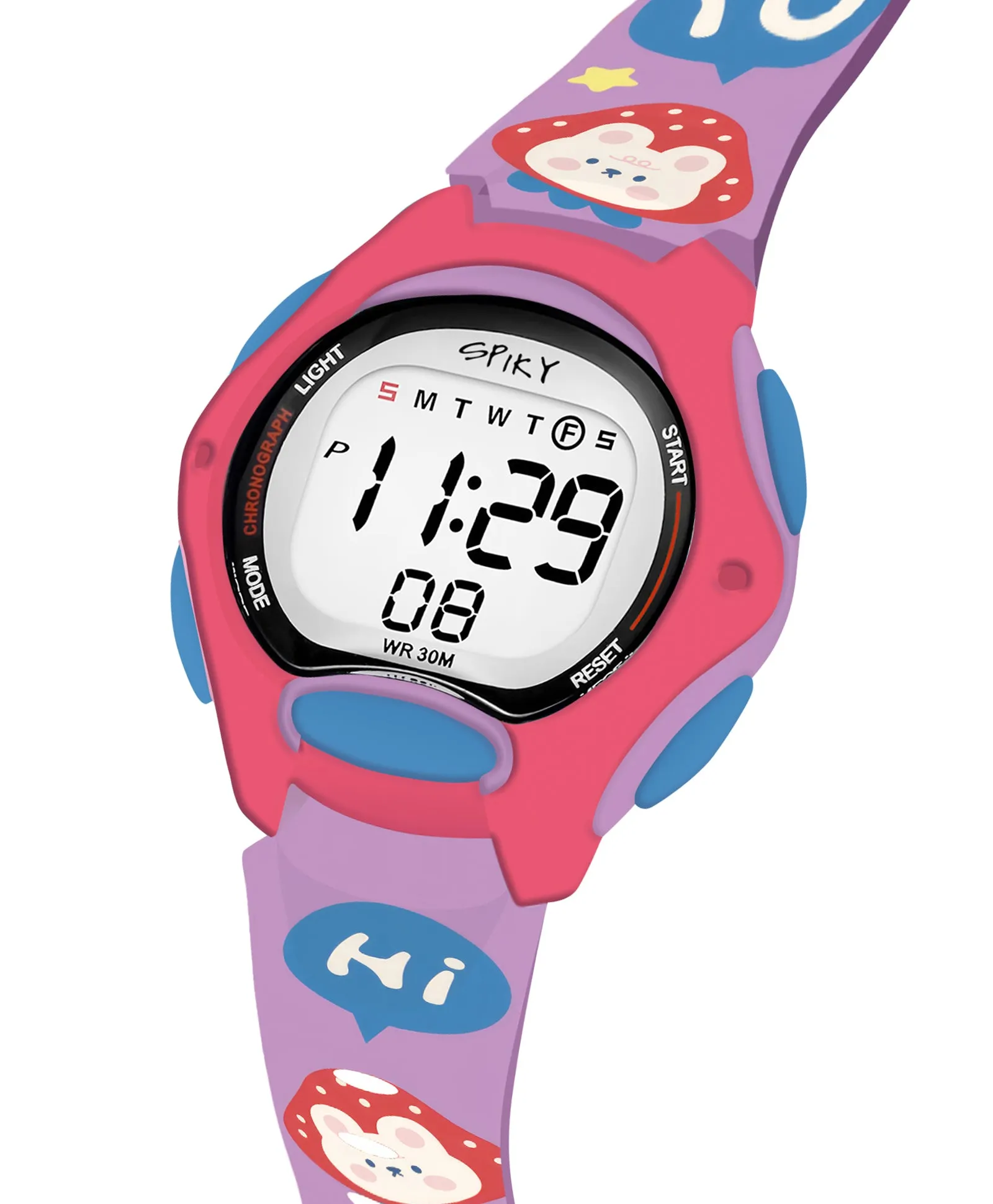Spiky Eva18 Printed Strap Round Sports Digital Watch - Green