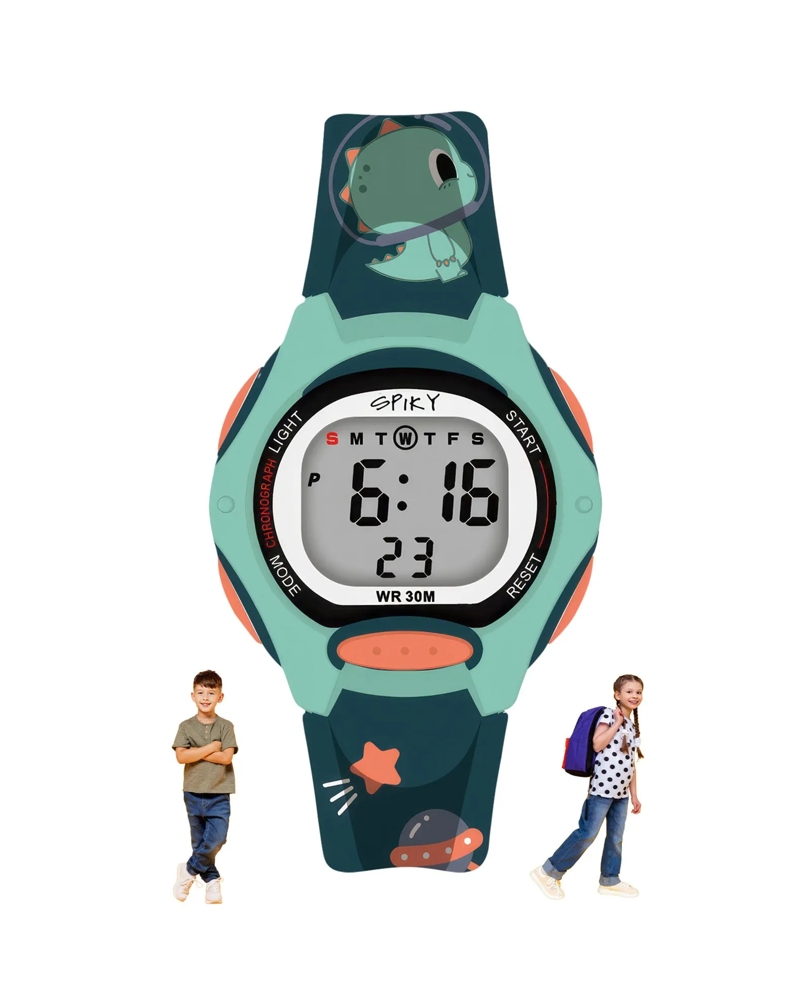 Spiky Eva18 Printed Strap Round Sports Digital Watch - Green