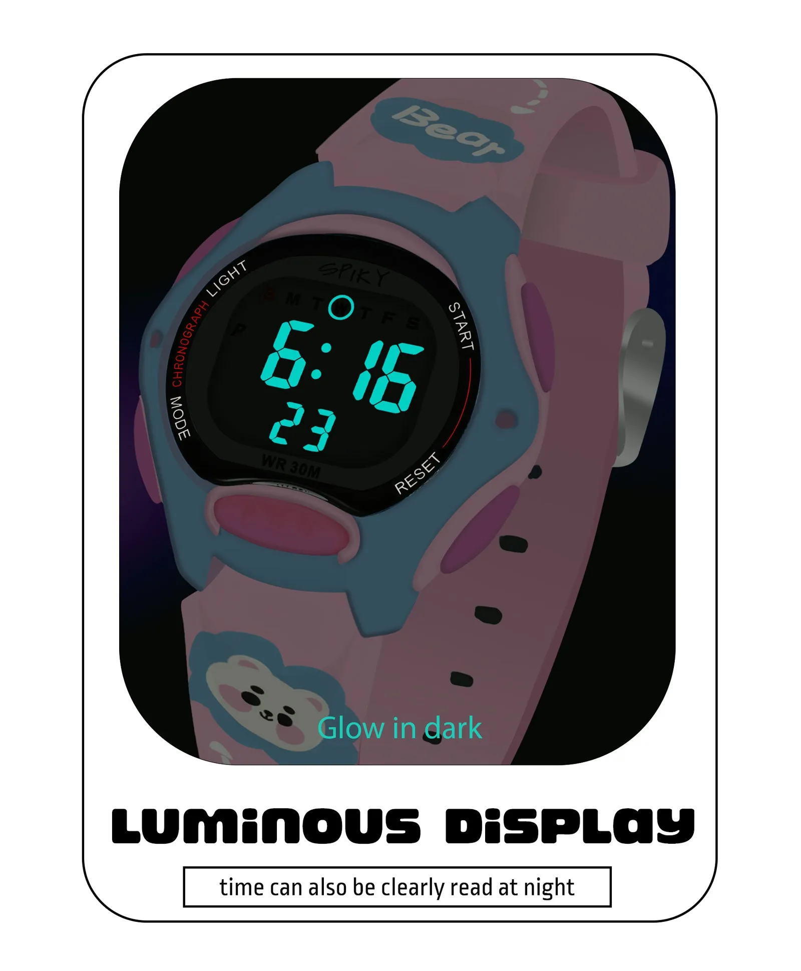 Spiky Eva18 Printed Strap Round Sports Digital Watch - Green